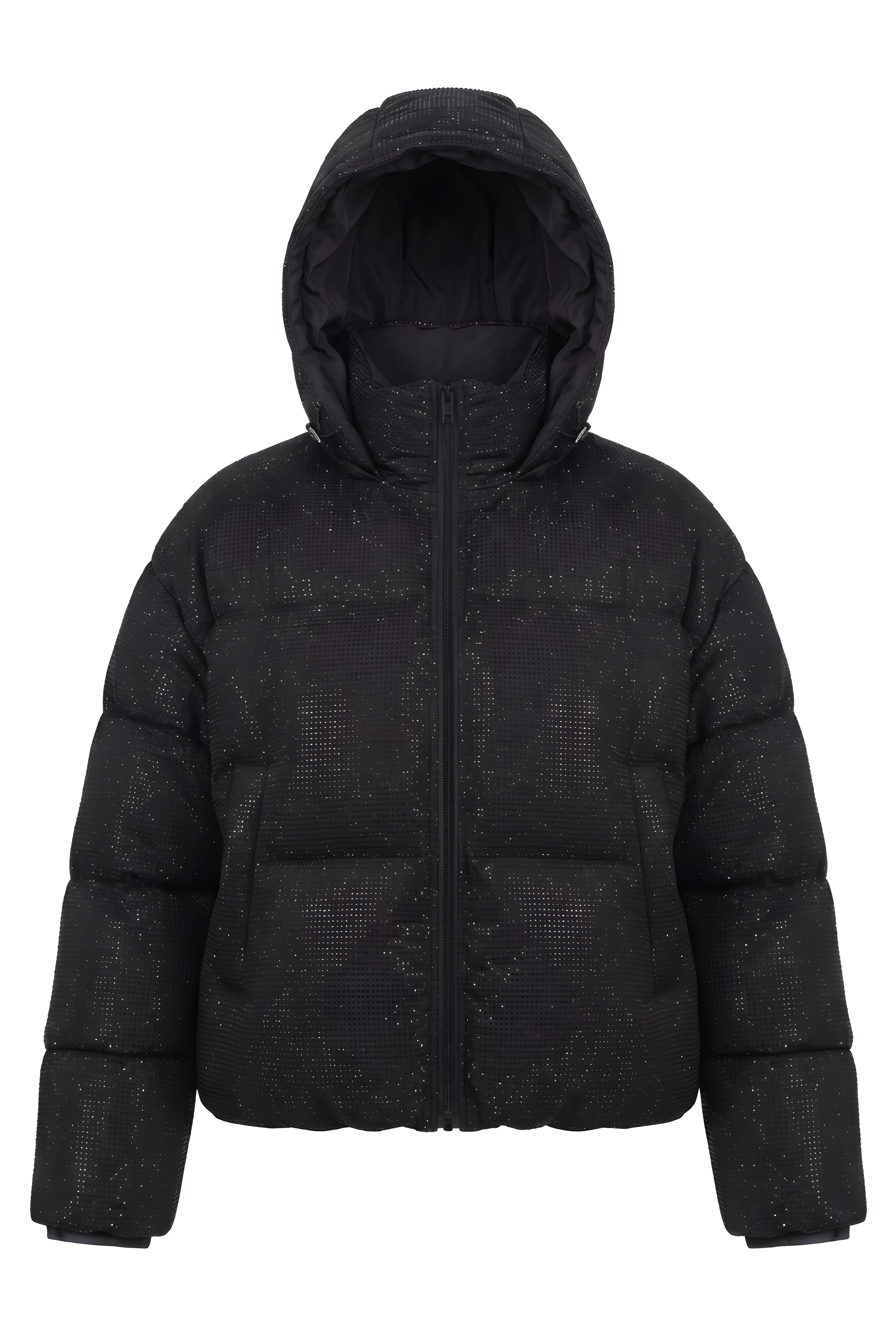 Сяючий пуховик oversize в чорному кольорі