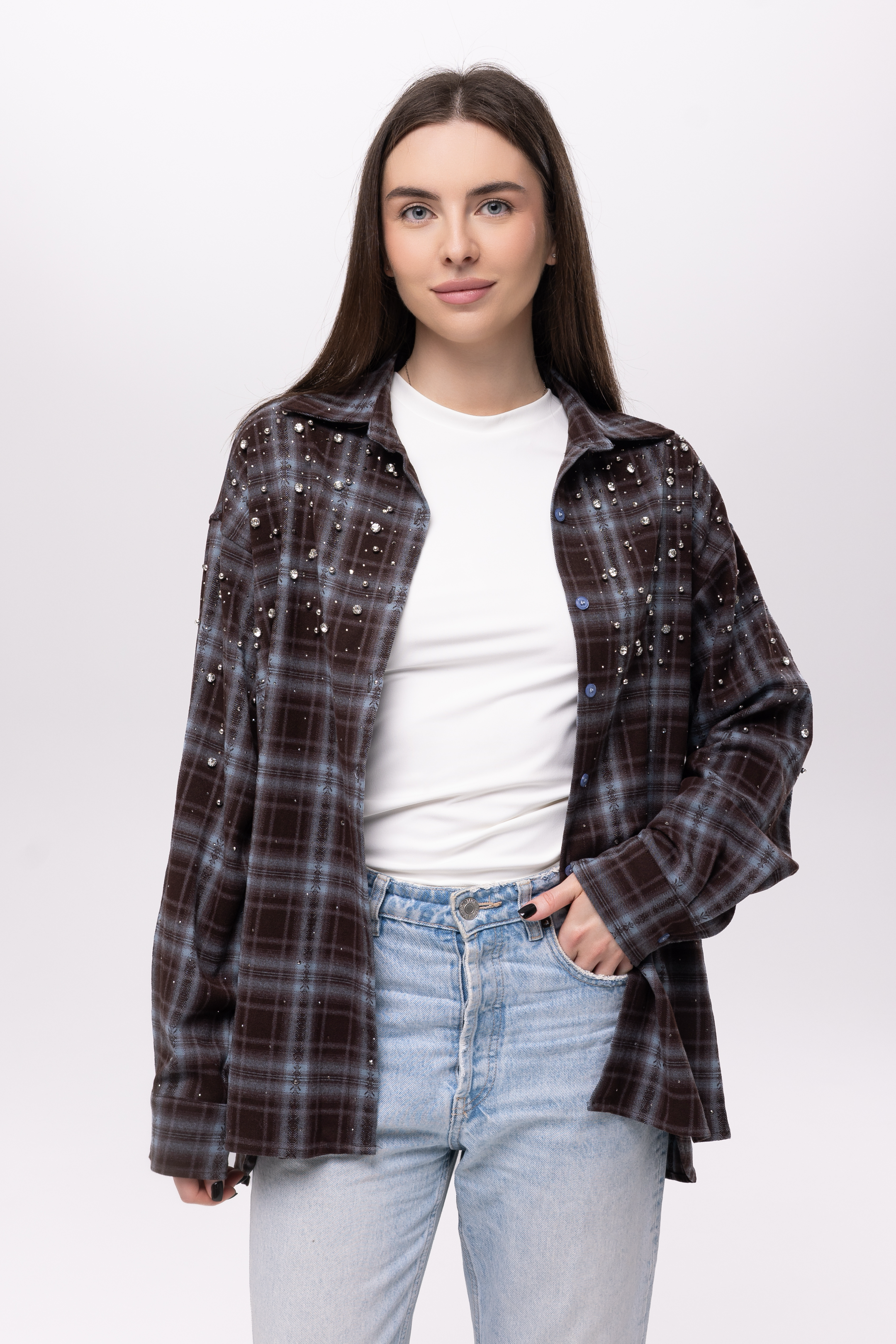 Сорочка oversize з декором шоколад