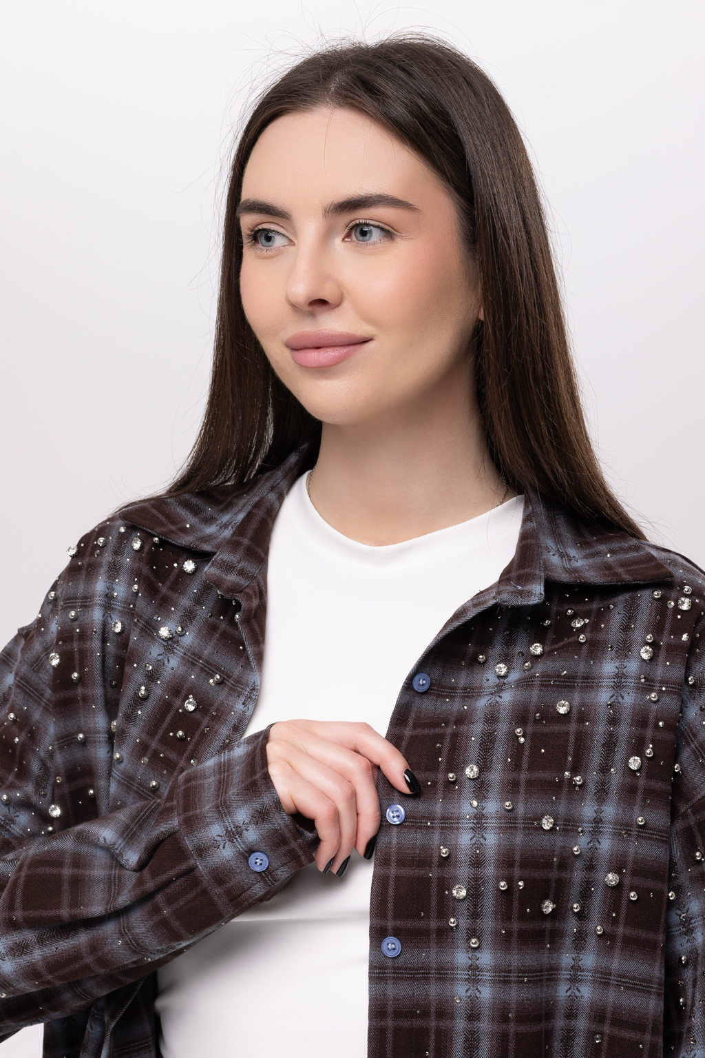 Сорочка oversize з декором шоколад