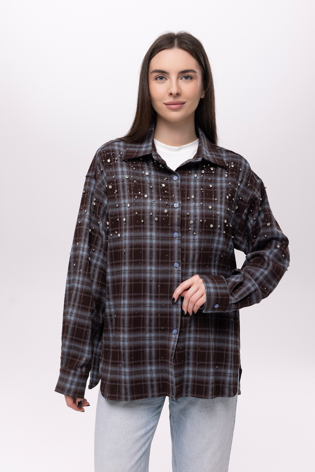 Сорочка oversize з декором шоколад