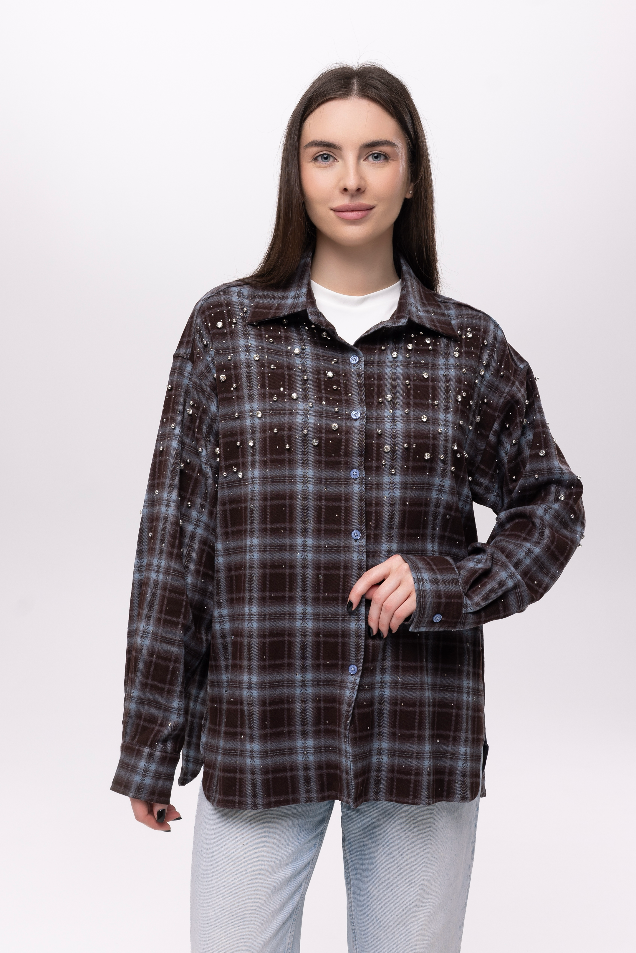 Сорочка oversize з декором шоколад