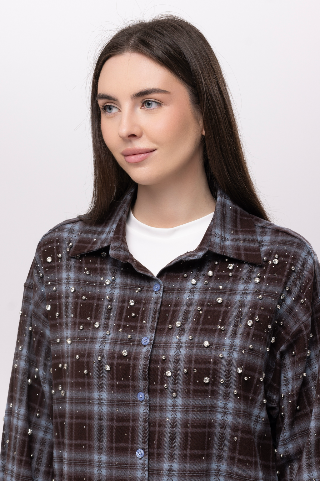 Сорочка oversize з декором шоколад